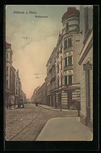 AK Mülheim a. Rhein, Wolfstrasse mit Haltestelle