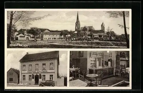 AK Köln-Zündorf, Gasthaus Jägerhof, Teilansicht mit Kirchen