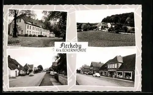 AK Fleckeby / Eckernförde, Luisenlund, Gesamt- und Teilansichten