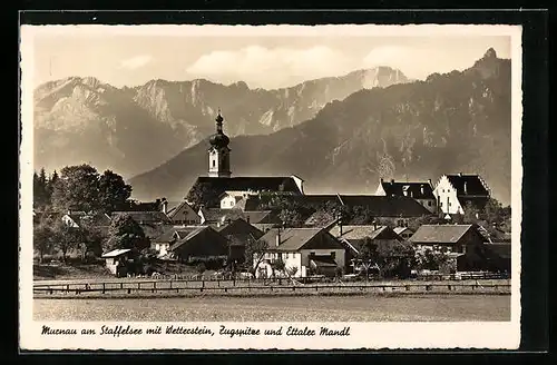 AK Murnau / Staffelsee, Teilansicht mit Kirche und Zugspitze