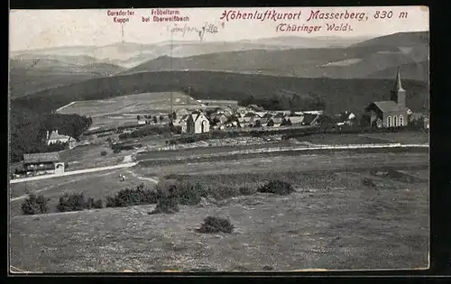 AK Masserberg / Thüringer Wald, Gesamtansicht mit Cursdorfer Kuppe und Fröbelturm