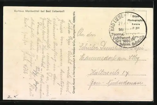 AK Monbachtal b. Bad Liebenzell, Kurhaus und Jugenderholungsheim