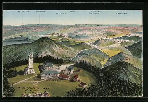AK Feldberg / Taunus, Gr. Feldberg mit Brunhildisfelsen, Aussichtsturm und Gasthaus