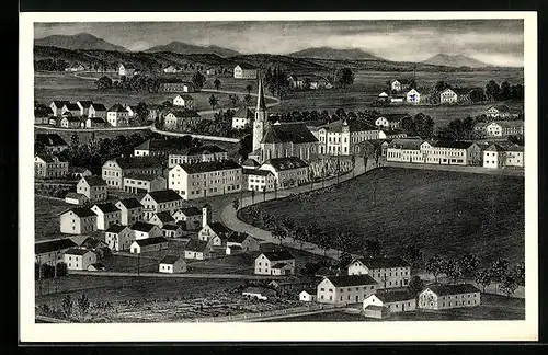 AK Unterneukirchen, Teilansicht mit Kirche