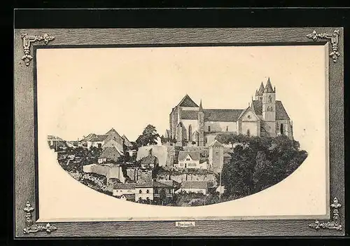 Präge-AK Breisach, Ortspartie mit Kirche, Passepartout