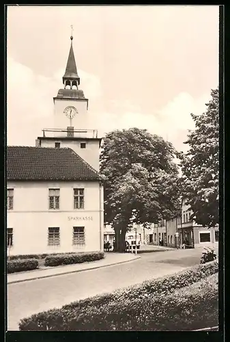 AK Hohenmölsen / Halle, Sparkasse und Kirchturm