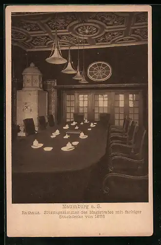 AK Naumburg a. S., Rathaus, Sitzungszimmer des Magistrates mit farbiger Stuckdecke