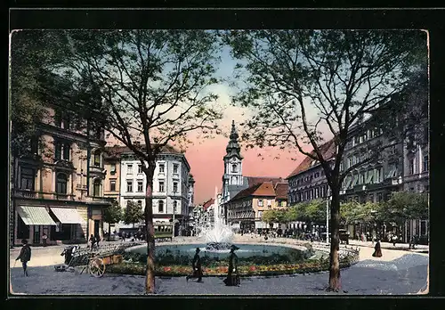 AK Graz, Bismarckplatz mit Brunnen