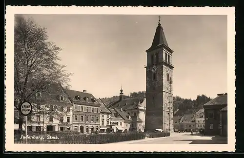 AK Judenburg, Strassenpartie mit Turm