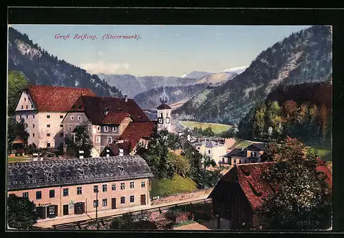 AK Gross Reifling, Ortspartie mit Bergen