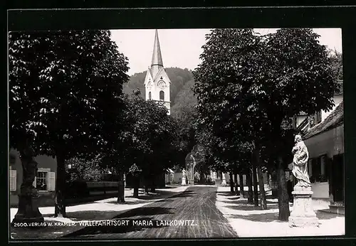 AK Maria Lankowitz, Strassenansicht mit Kirche