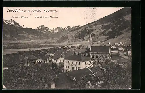 AK Selztal, Teilansicht mit Hotel Krone und Blick auf Bosruck