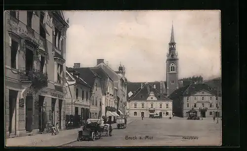 AK Bruck a. Mur, Hauptplatz mit Kirche