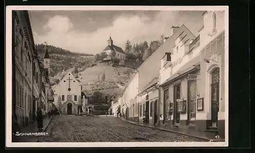 AK Schwanberg, Strassenpartie mit Kirche