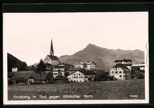AK Kirchberg, Teilansicht mit Kirche gegen Kitzbühler Horn