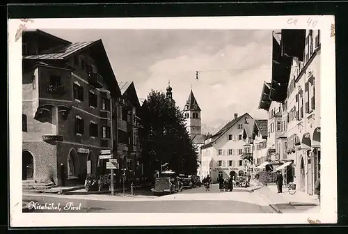 AK Kitzbühel, Strassenpartie mit Café Goldene Gams