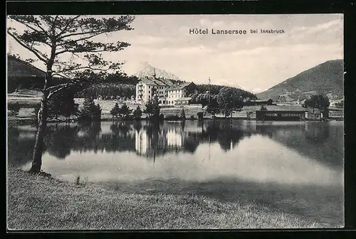 AK Innsbruck, Blick über den See zum Hotel Lansersee