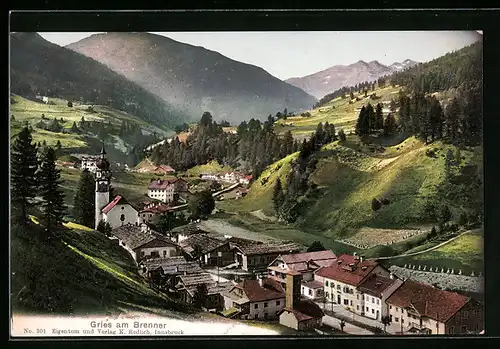 AK Gries am Brenner, Teilansicht mit Bergen