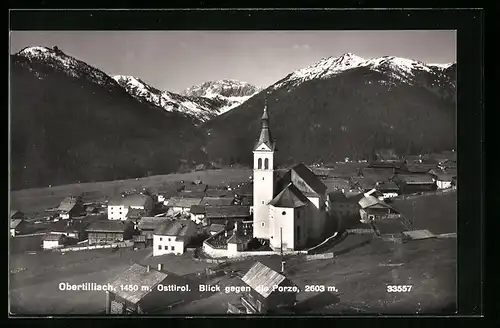 AK Obertilliach, Blick gegen die Porze mit Kirche