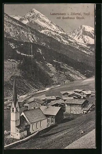 AK Lanersbach i. Zillertal, Ortspartie mit Gasthaus Stock und Kirche