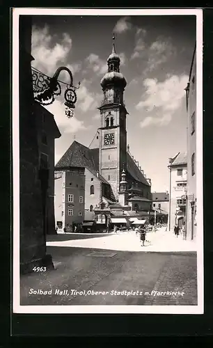 AK Hall, Oberer Stadtplatz mit Pfarrkirche
