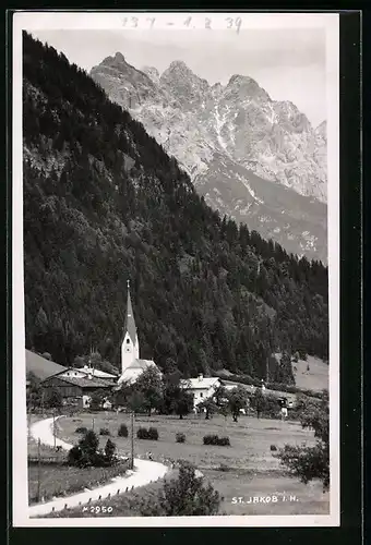 AK St. Jakob i. H., Ortspartie mit Kirche