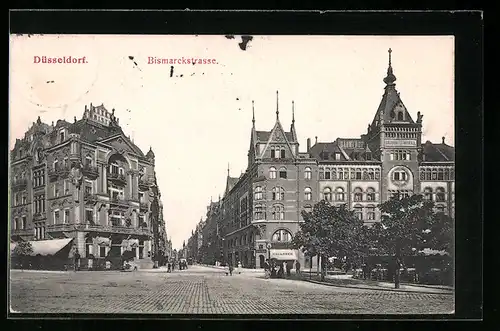 AK Düsseldorf, Bismarckstrasse mit Hotel Bristol