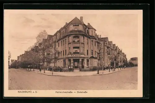 AK Naumburg a. S., Strasseneck Halleschestrasse und Oststrasse