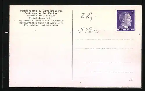 AK Westum b. Sinzig, Weinhandlung und Restarant Peter Decker