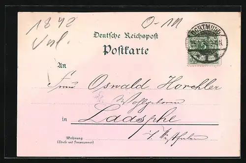 Vorläufer-Lithographie Dortmund, 1892, Altes Rathaus, Vehmlinde, Kaiserstrasse