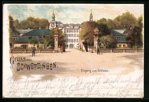 Lithographie Schwetzingen, Eingang zum Schloss