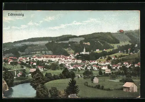 AK Lichtensteig, Ortsansicht mit Bergen