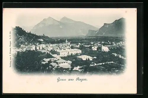AK Ragaz, Ortsansicht mit Bergen