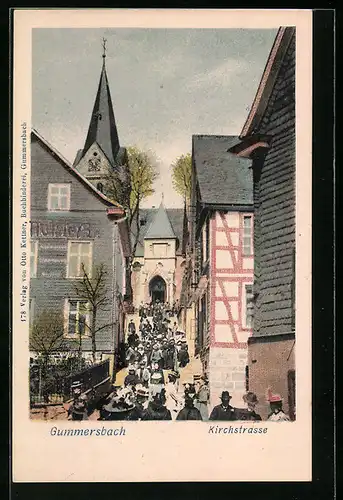 AK Gummersbach, Kirchstrasse mit Kirche