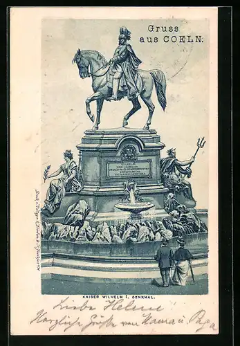 Lithographie Köln, Kaiser Wilhelm I. Denkmal