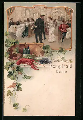 Künstler-AK Berlin, Gasthaus Kempinski, Innenansicht