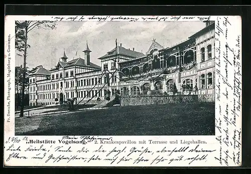 AK Vogelsang, Heilstätte, 2. Krankenpavillon mit Terrasse und Liegehallen