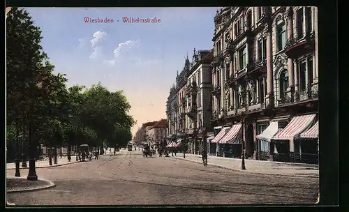 AK Wiesbaden, Wilhelmstrasse mit Geschäften