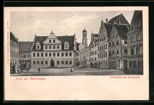 AK Memmingen, Marktplatz mit Gasthof zum Hirsch und Amtsgericht