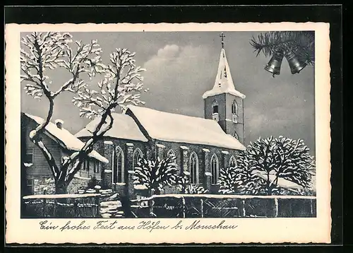 AK Höfen b. Monschau, Kirche im Schnee, Festtagsgruss