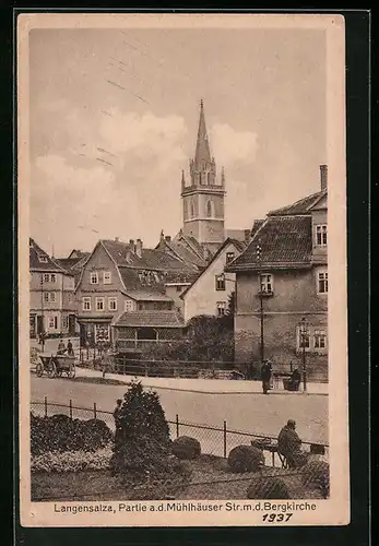 AK Langensalza, Partie a.d. Mühlhäuser Strasse mit der Bergkirche