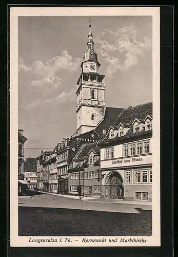 AK Langensalza i. Th., Kornmarkt mit Gasthof zum Löwen und Marktkirche