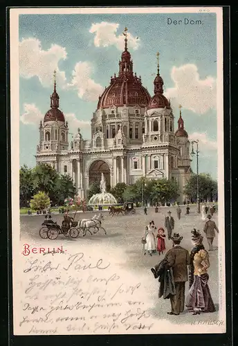 Lithographie Berlin, Dom mit Brunnen