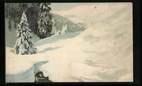 Künstler-AK Friedrich Iwan: schneebedecktes Brunnberg-Gebiet