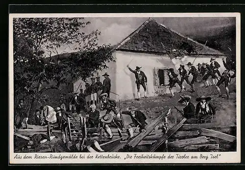 AK Panorama der Schlacht am Berg Isel, Buchhütte, Josef Thalgutter mit den Meranern