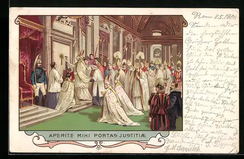 Lithographie Aperite Mihi Portas Justitiae, Papst Leo XIII. hämmert ein Kreuz an die Wand