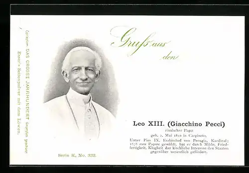 AK Portrait Papst Leo XIII., Giacchino Pecci