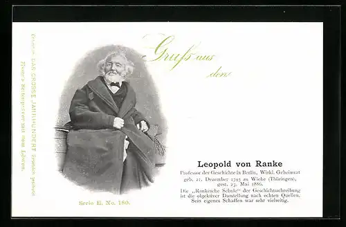 AK Berliner Geschichts-Professor Leopold von Ranke im Portrait