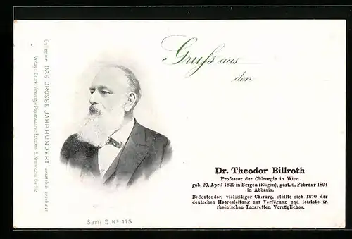AK Wiener Professor der Chirurgie Dr. Theodor Billroth im Portrait