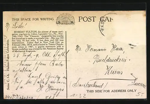 AK Robert Fulton, Pioneer pf Steam Navigation, Schiff und Gebäude